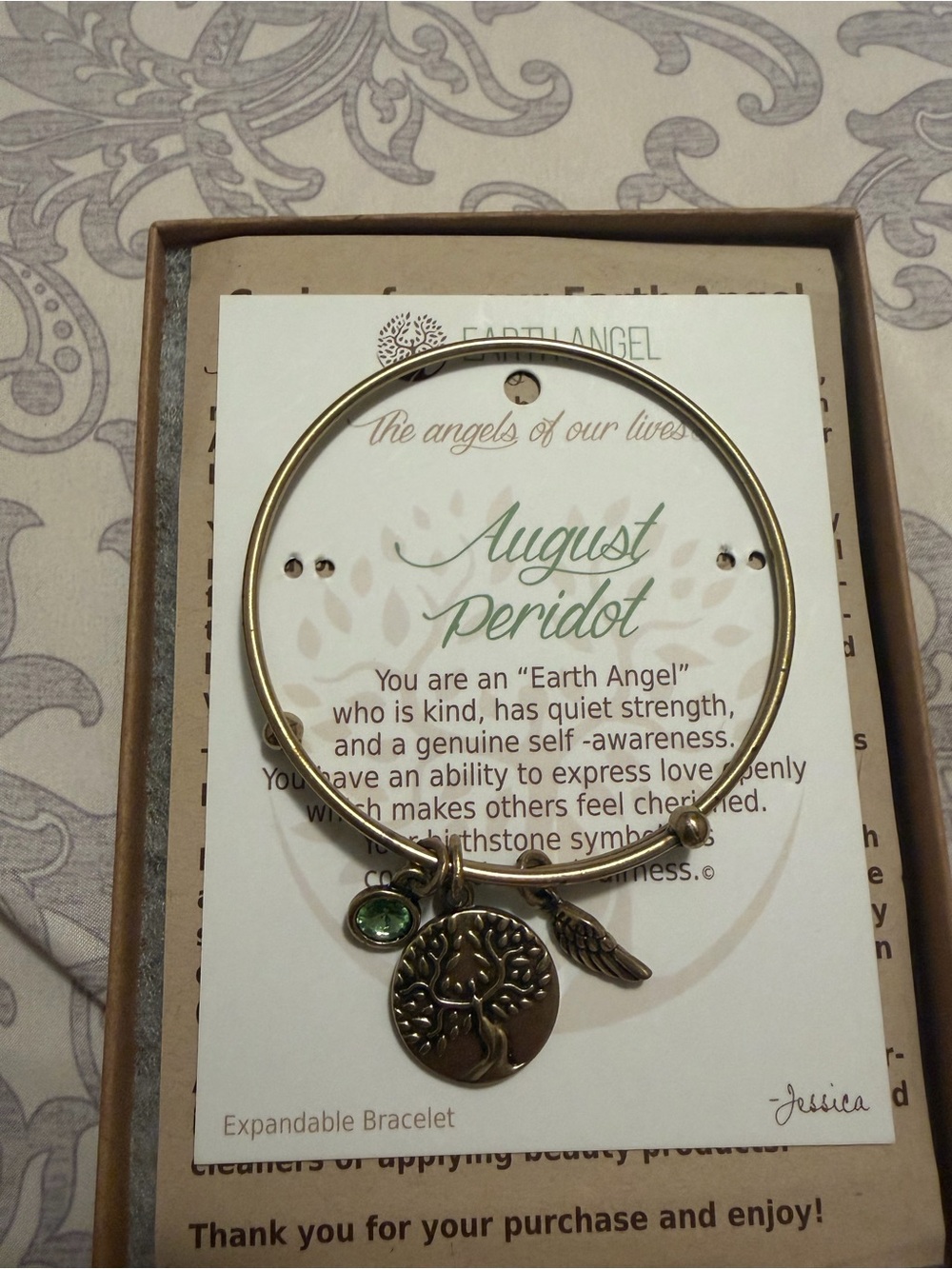 Earth Angel August Peridot Tree of Life Gold Expandable Bracelet